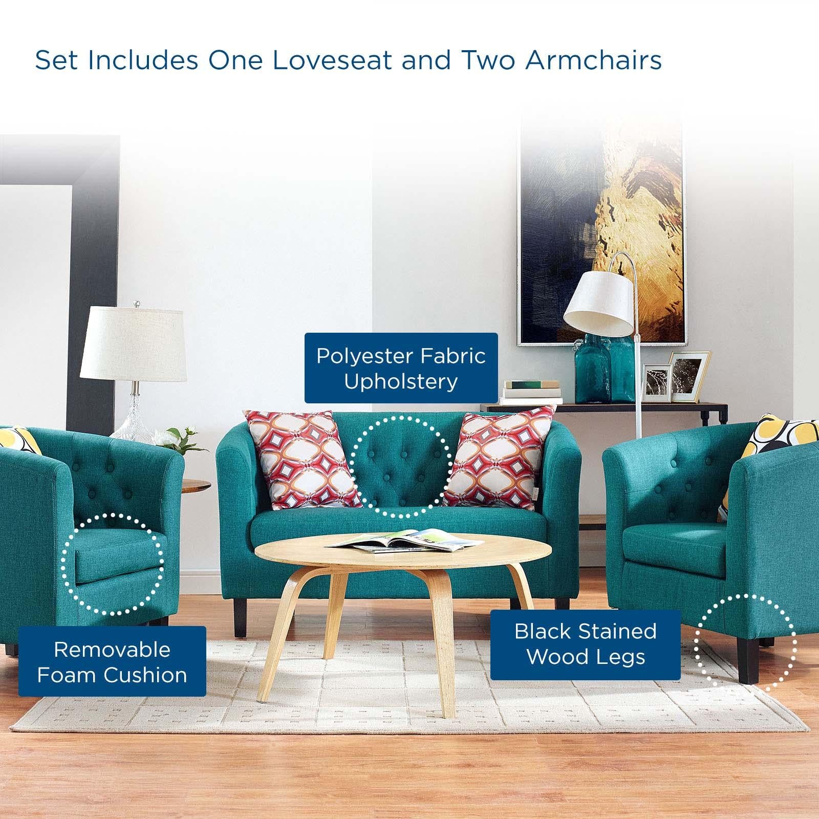 Modway Furniture Modern Prospect 3 Piece Upholstered Fabric Loveseat and Armchair Set - EEI-3149