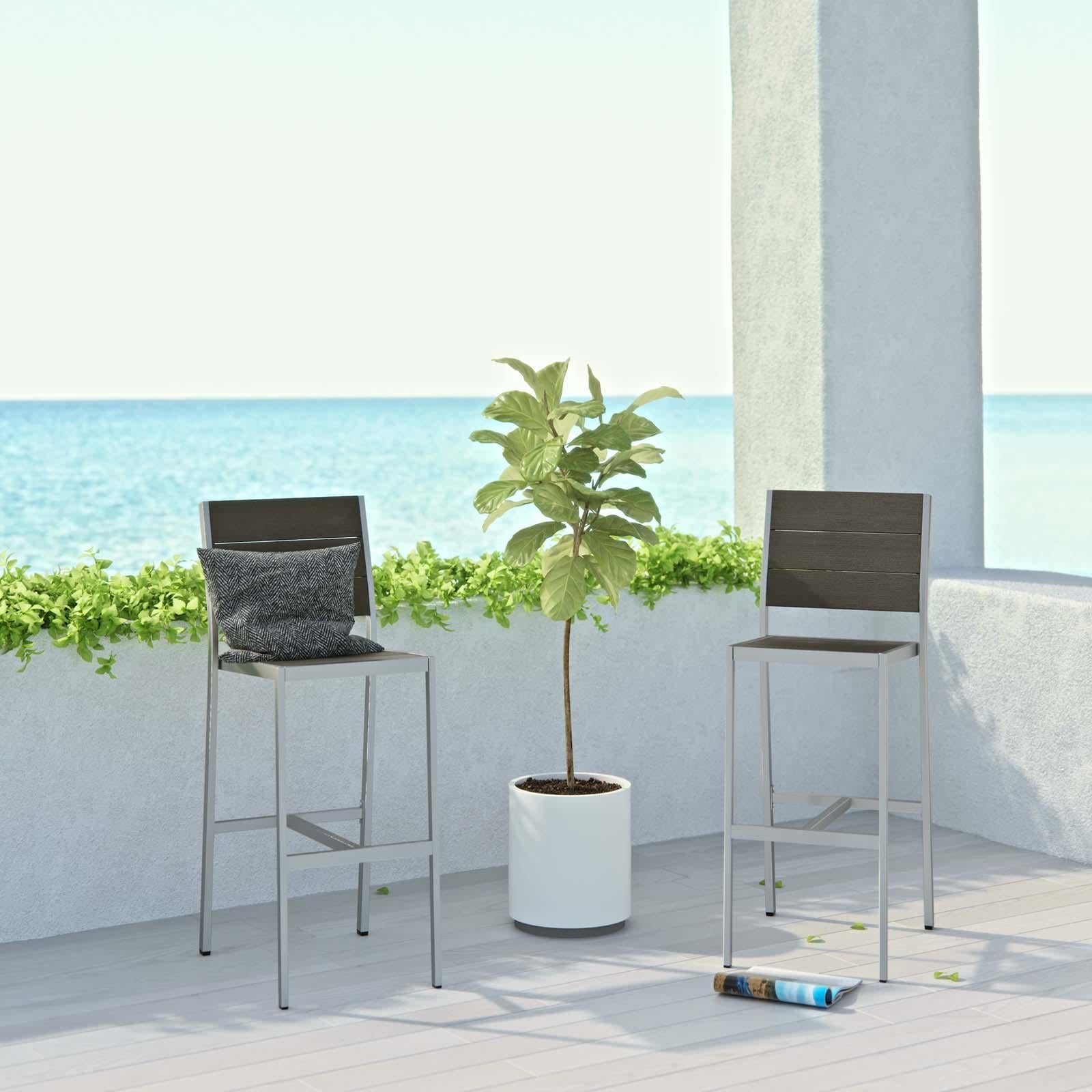 Modway Furniture Modern Shore Armless Bar Stool Outdoor Patio Aluminum Set of 2 - EEI-3156