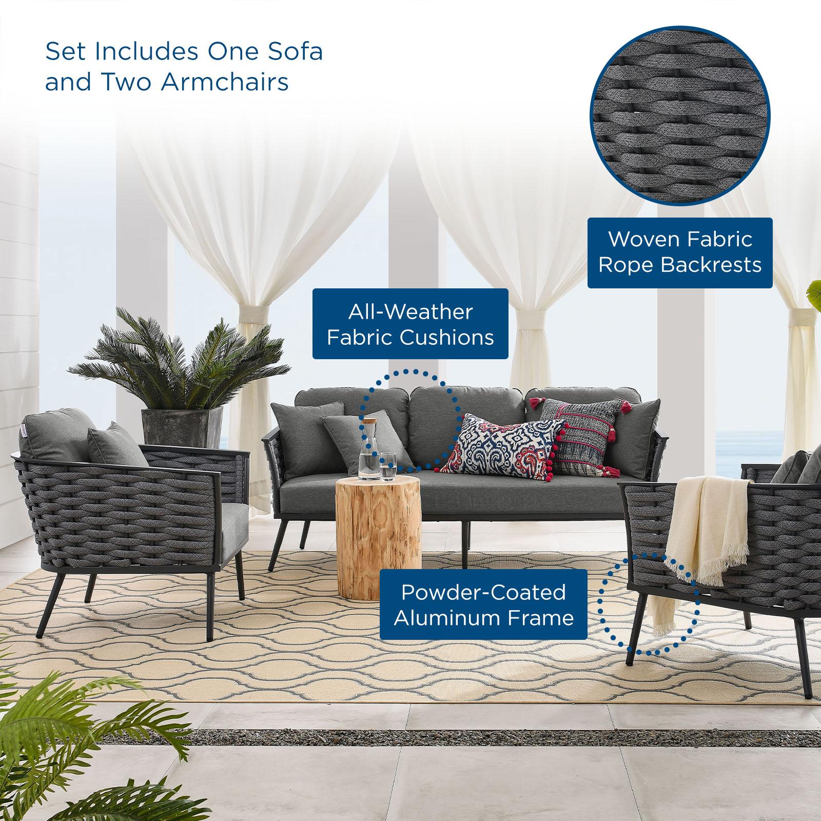Modway Furniture Modern Stance 3 Piece Outdoor Patio Aluminum Sectional Sofa Set - EEI-3165