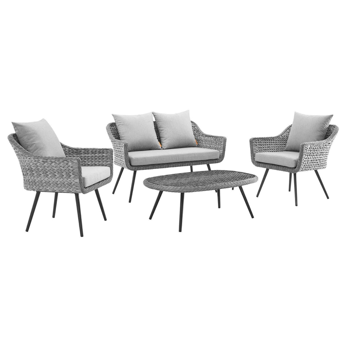 Modway Furniture Modern Endeavor 4 Piece Outdoor Patio Wicker Rattan Loveseat Armchair and Coffee Table Set - EEI-3177
