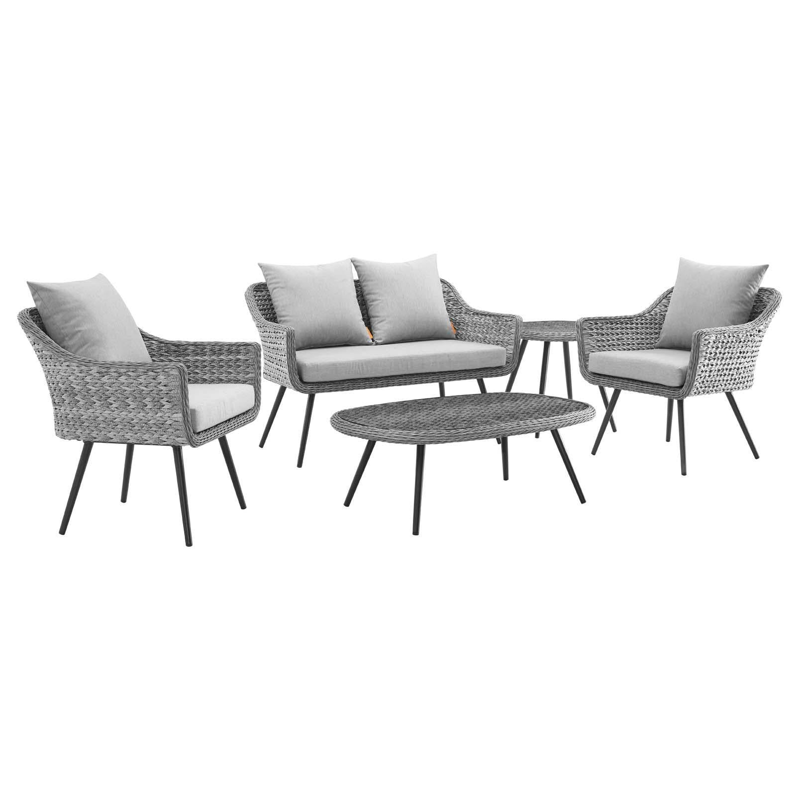 Modway Furniture Modern Endeavor 5 Piece Outdoor Patio Wicker Rattan Loveseat Armchair Coffee + Side Table Set - EEI-3178