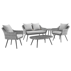Modway Furniture Modern Endeavor 5 Piece Outdoor Patio Wicker Rattan Loveseat Armchair Coffee + Side Table Set - EEI-3178