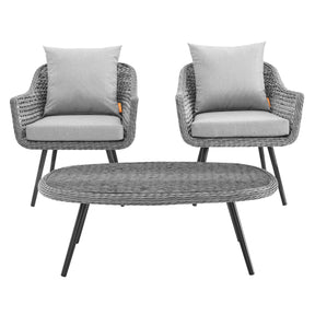 Modway Furniture Modern Endeavor 3 Piece Outdoor Patio Wicker Rattan Armchair and Coffee Table Set - EEI-3179