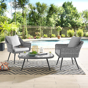 Modway Furniture Modern Endeavor 3 Piece Outdoor Patio Wicker Rattan Armchair and Coffee Table Set - EEI-3179