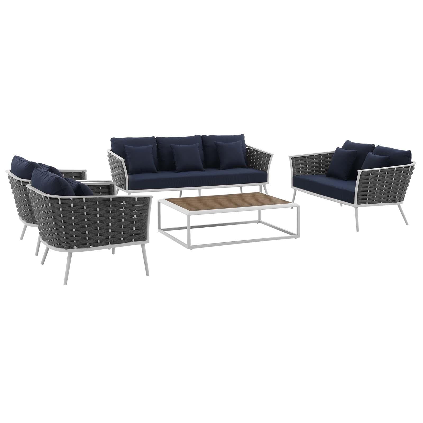 Modway Furniture Modern Stance 5 Piece Outdoor Patio Aluminum Sectional Sofa Set - EEI-3187