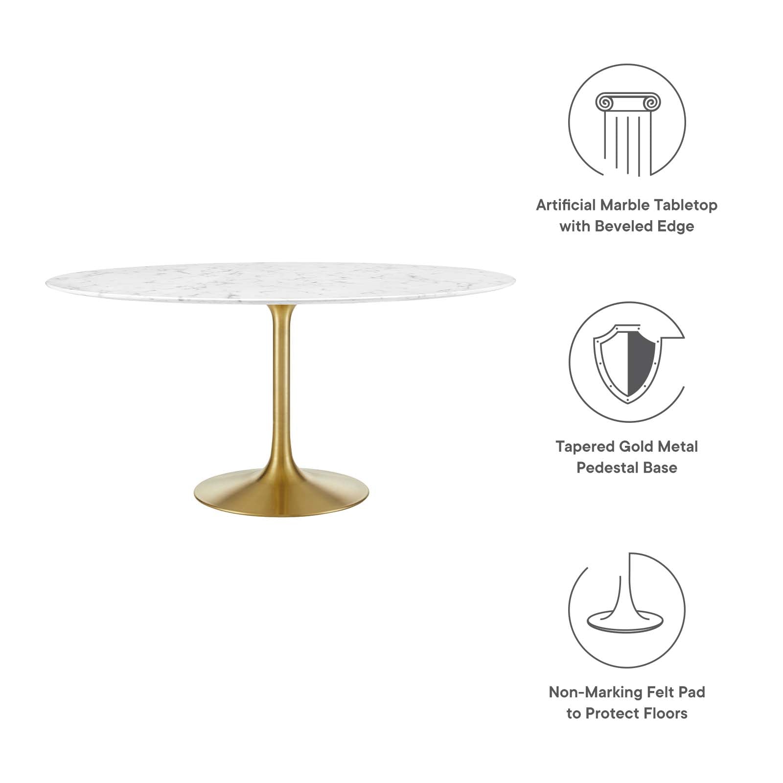 Modway Furniture Modern Lippa 60" Round Artificial Marble Dining Table - EEI-3234