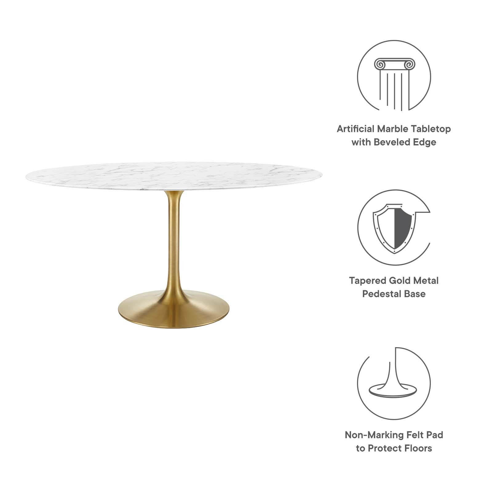 Modway Furniture Modern Lippa 60" Oval Artificial Marble Dining Table - EEI-3236