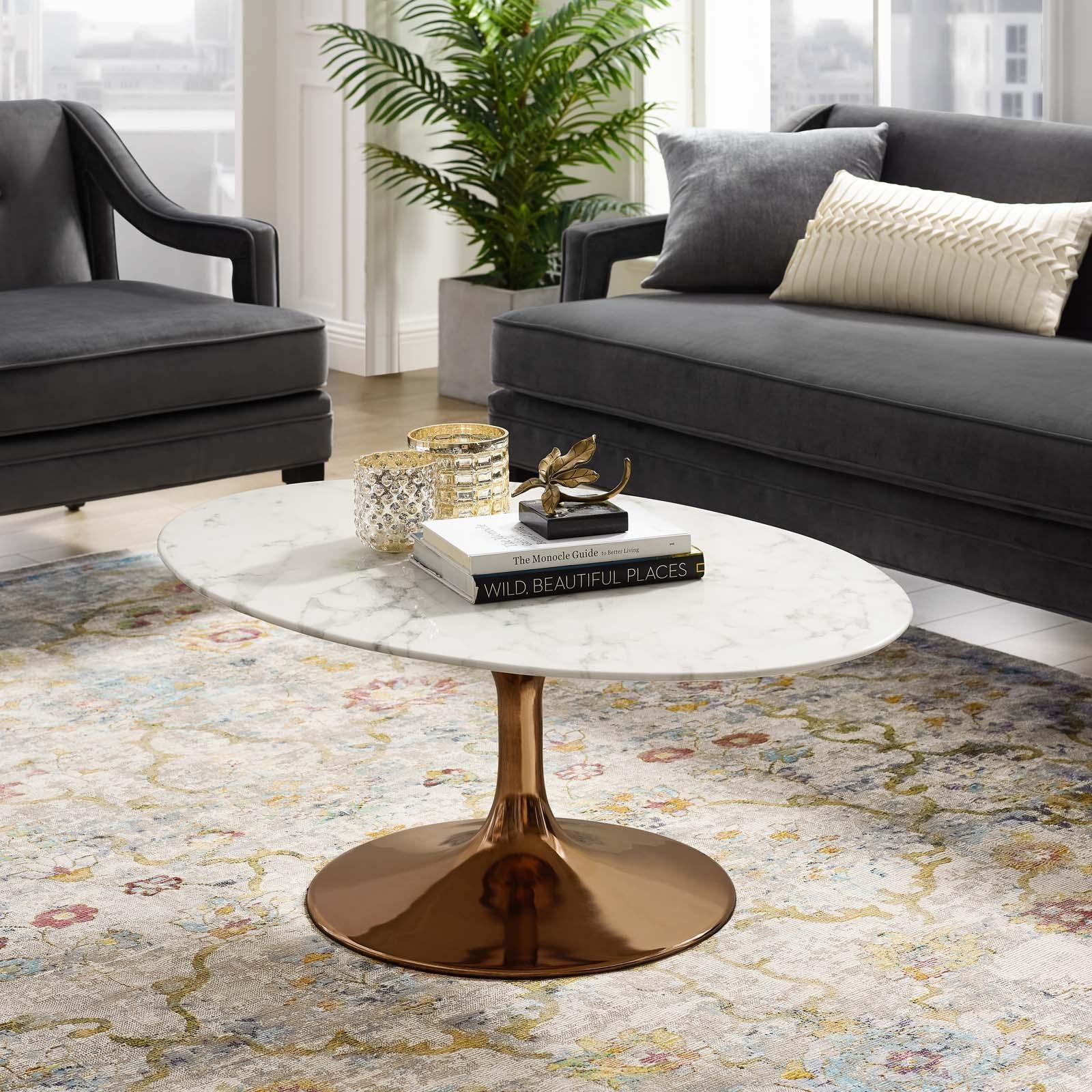 Modway Furniture Modern Lippa 42" Oval-Shaped Artificial Marble Coffee Table - EEI-3252