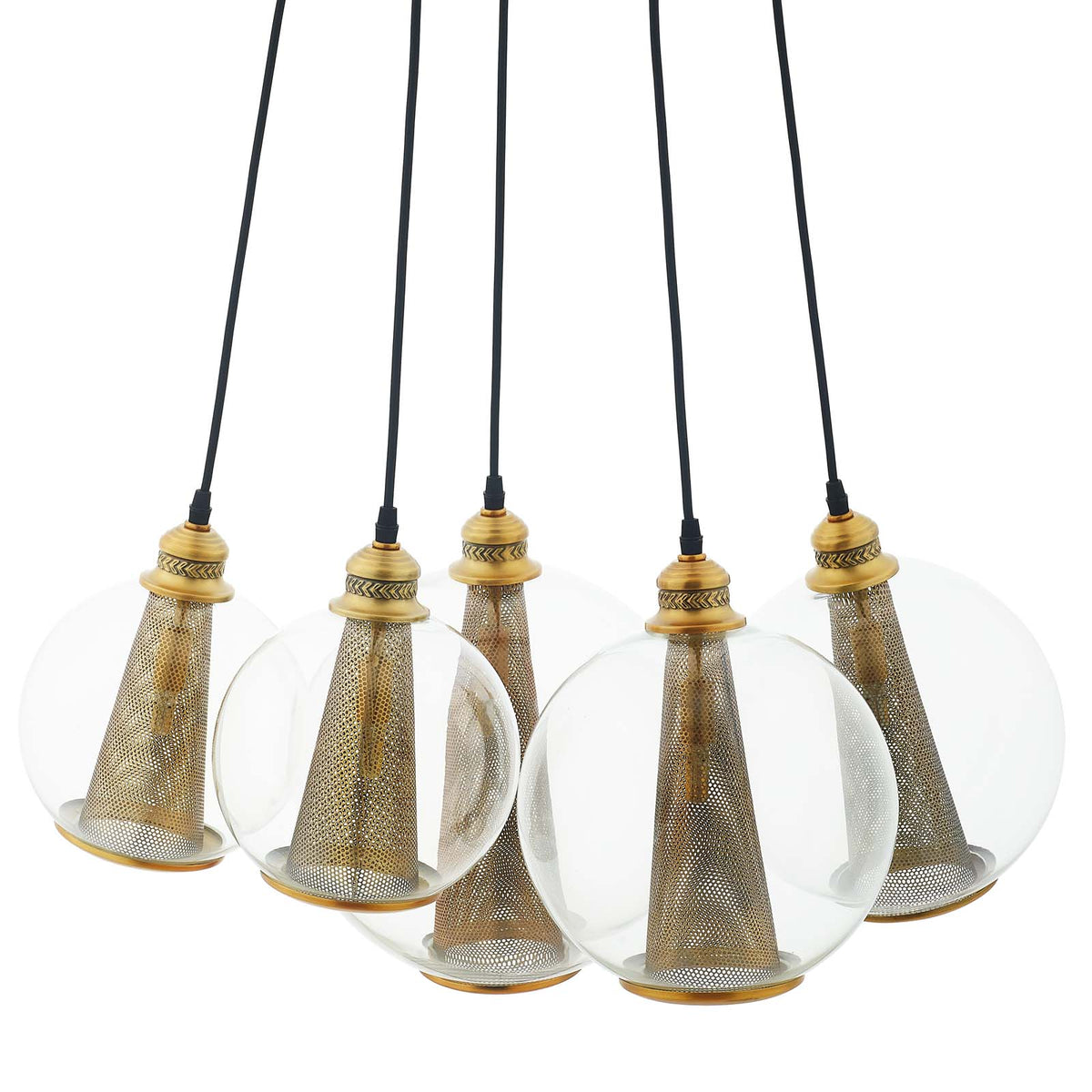 Modway Furniture Modern Peak Brass Cone And Glass Globe Cluster Pendant Light Chandelier - EEI-3276