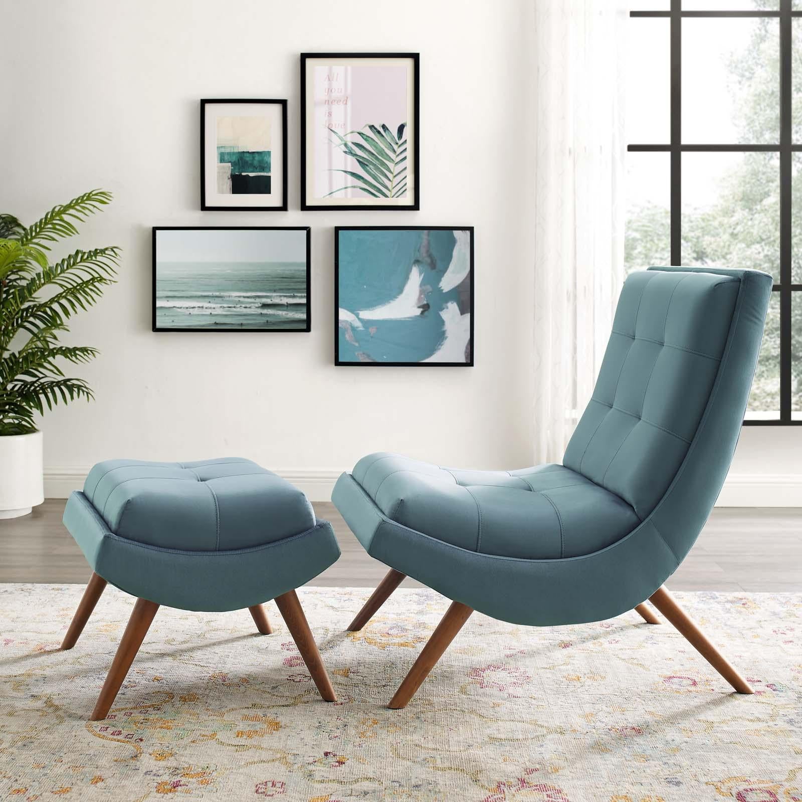 Modway Furniture Modern Ramp Upholstered Performance Velvet Lounge Chair and Ottoman Set - EEI-3487