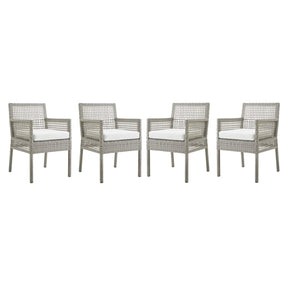 Modway Furniture Modern Aura Dining Armchair Outdoor Patio Wicker Rattan Set of 4 - EEI-3594