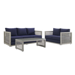 Modway Furniture Modern Aura 3 Piece Outdoor Patio Wicker Rattan Set - EEI-3598