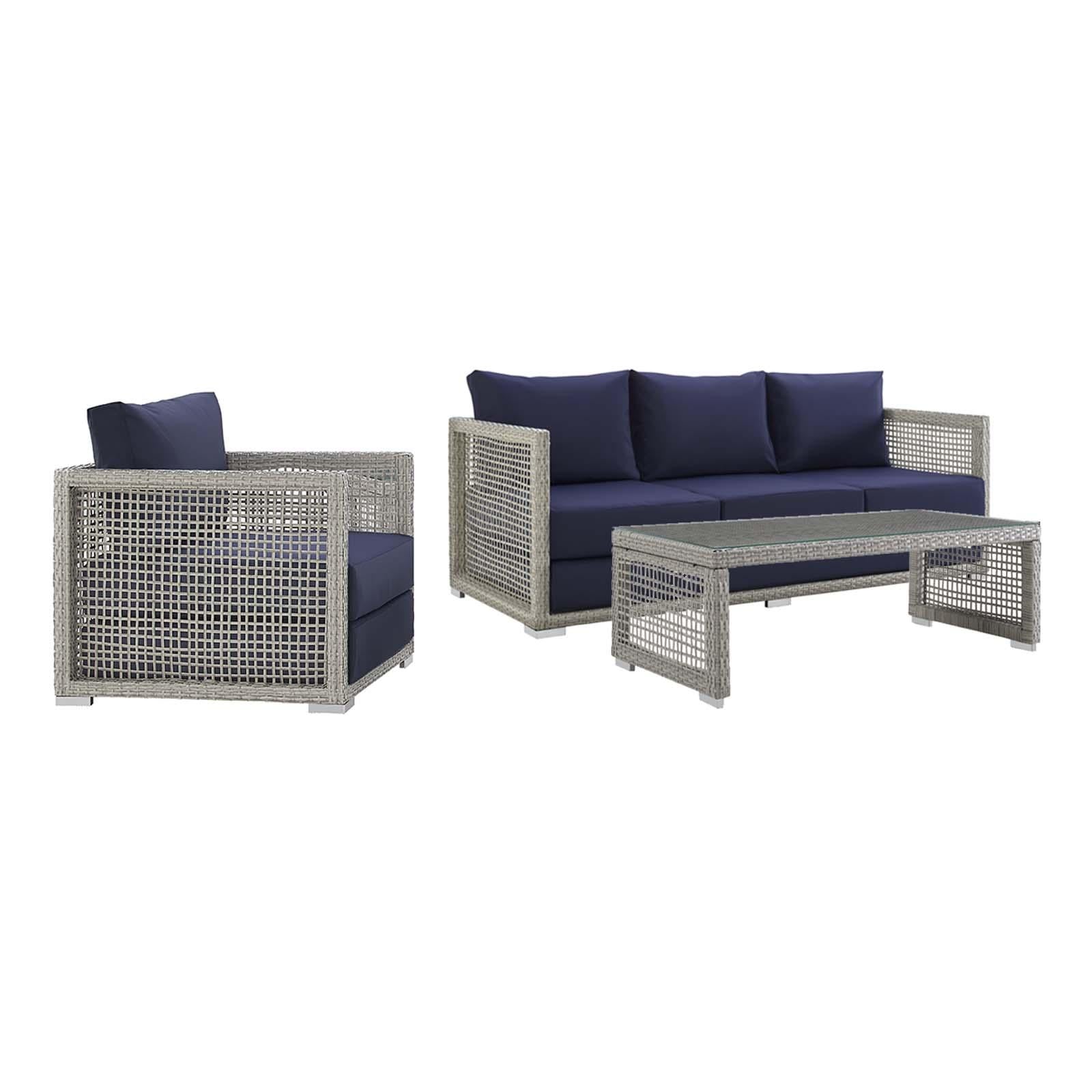 Modway Furniture Modern Aura 3 Piece Outdoor Patio Wicker Rattan Set - EEI-3599