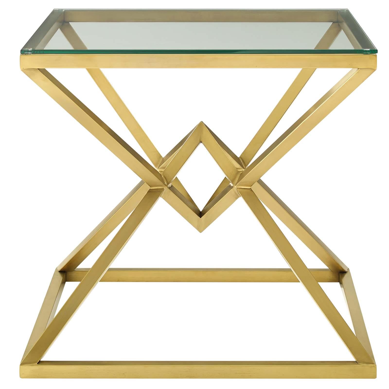 Modway Furniture Modern Point 25.5" Brushed Gold Metal Stainless Steel Side Table - EEI-3611