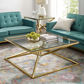 Modway Furniture Modern Point 39.5" Brushed Gold Metal Stainless Steel Coffee Table - EEI-3612