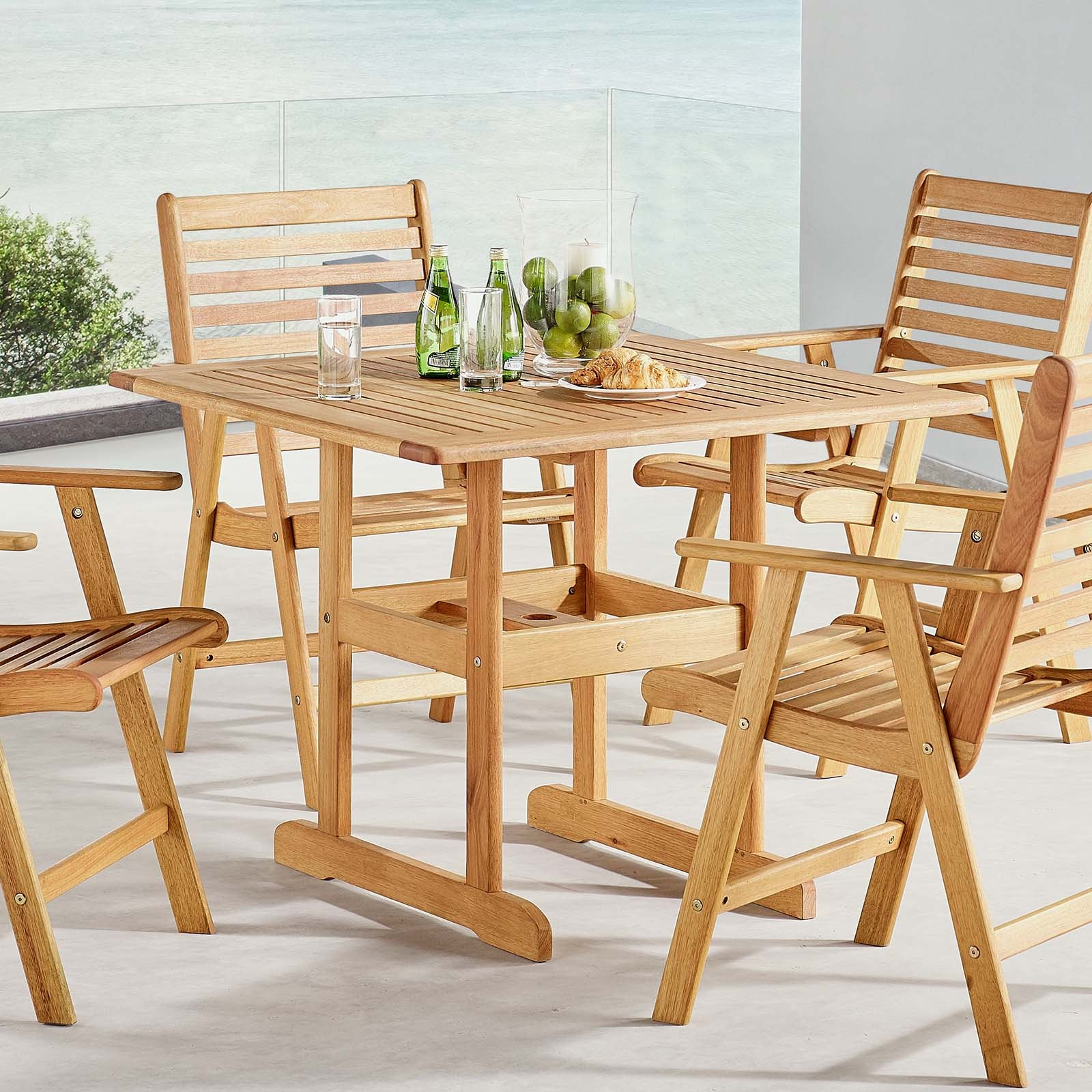 Modway Furniture Modern Hatteras 36" Square Outdoor Patio Eucalyptus Wood Dining Table - EEI-3674
