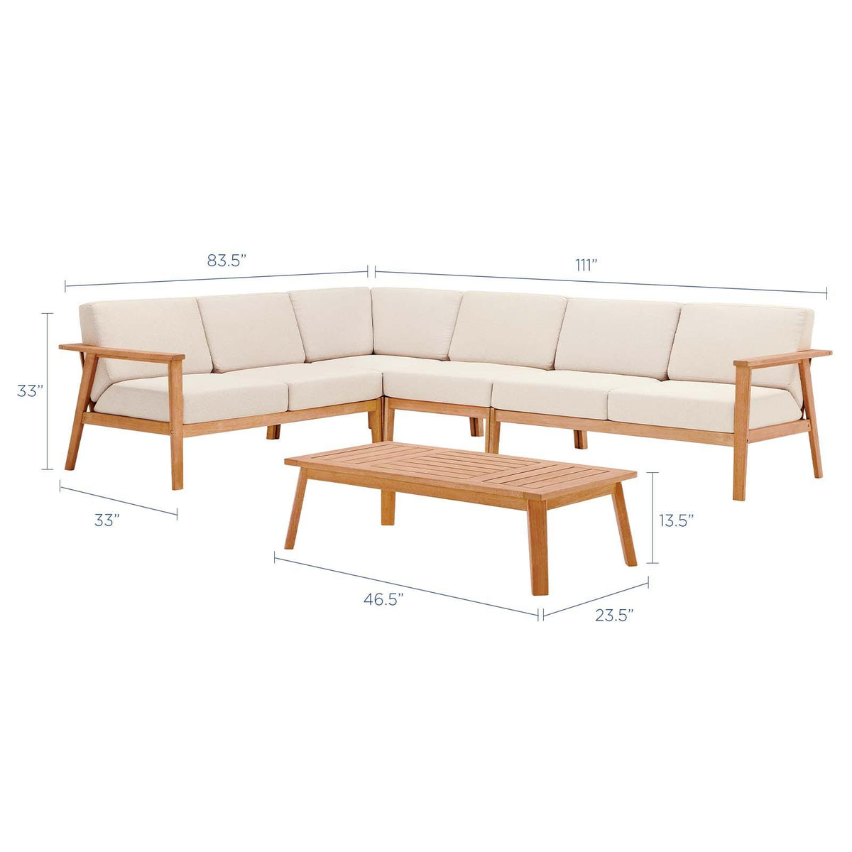 Modway Furniture Modern Sedona 5 Piece Outdoor Patio Eucalyptus Wood Set - EEI-3755