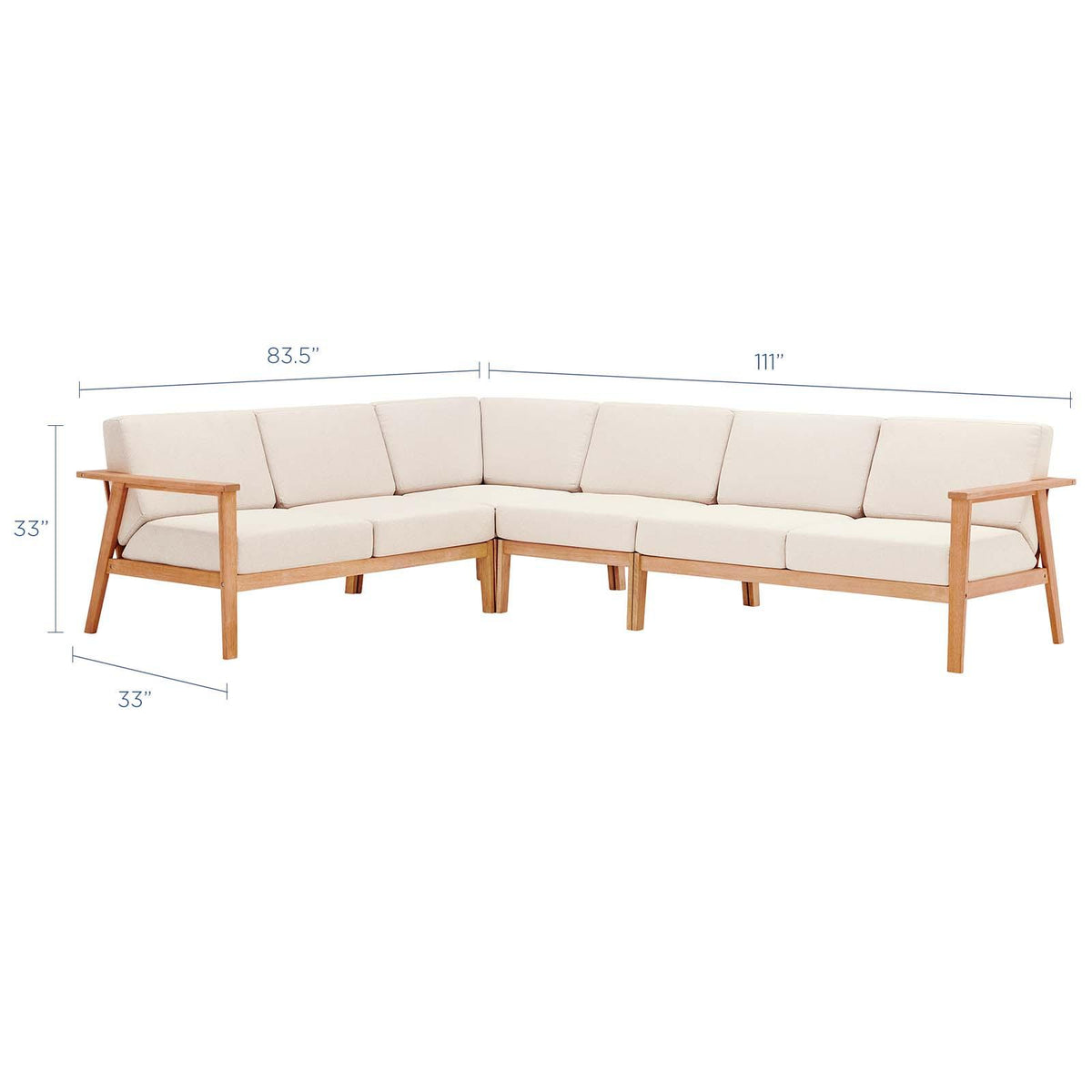 Modway Furniture Modern Sedona 4 Piece Outdoor Patio Eucalyptus Wood Sectional - EEI-3756