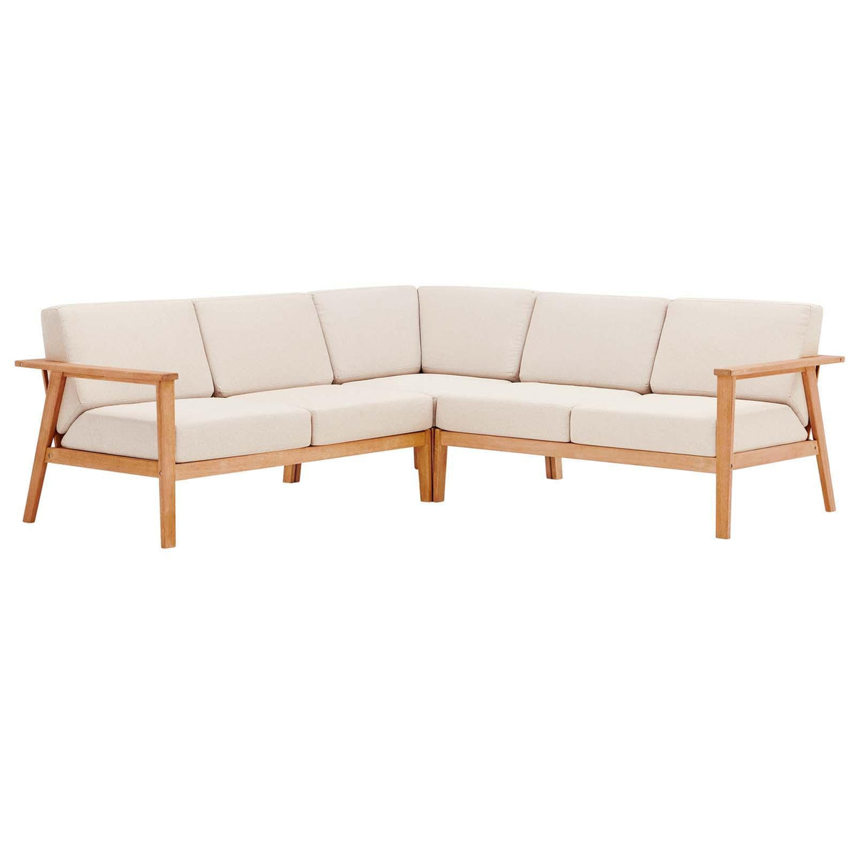 Modway Furniture Modern Sedona 3 Piece Outdoor Patio Eucalyptus Wood Sectional - EEI-3757