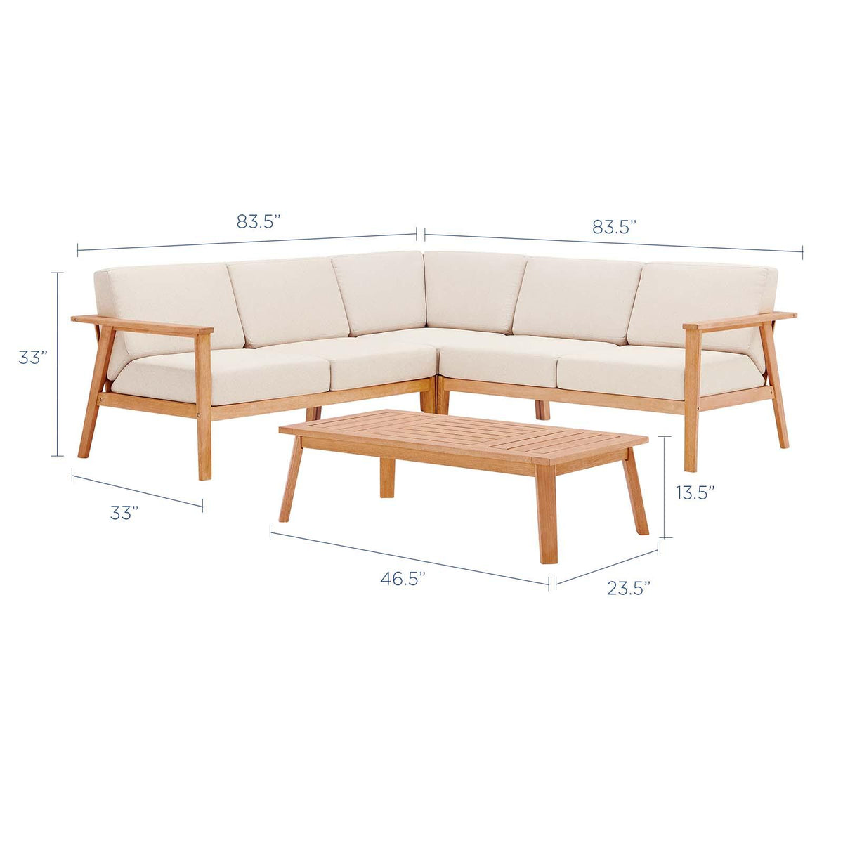 Modway Furniture Modern Sedona 4 Piece Outdoor Patio Eucalyptus Wood Sectional - EEI-3758