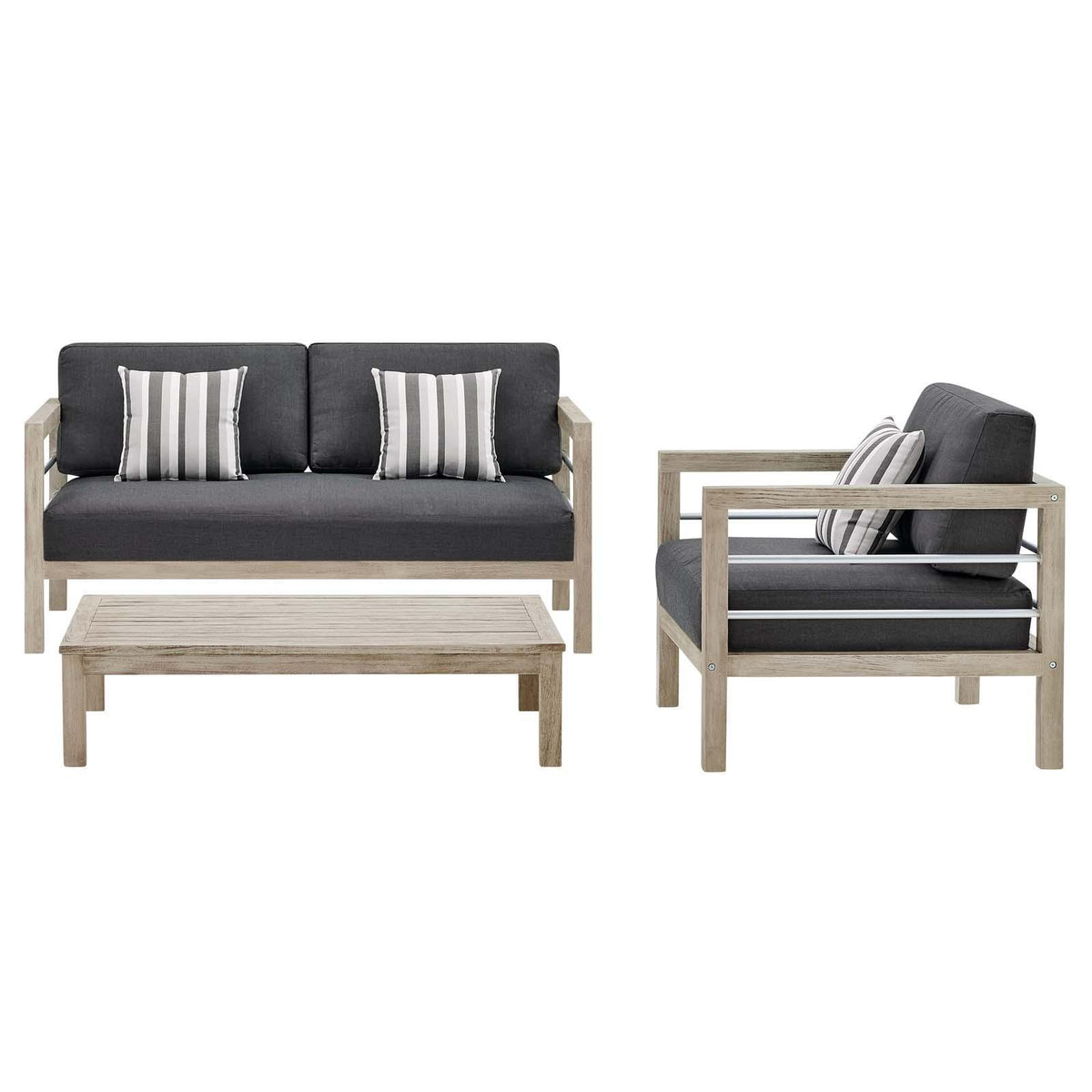 Modway Furniture Modern Wiscasset 3 Piece Outdoor Patio Acacia Wood Set - EEI-3762