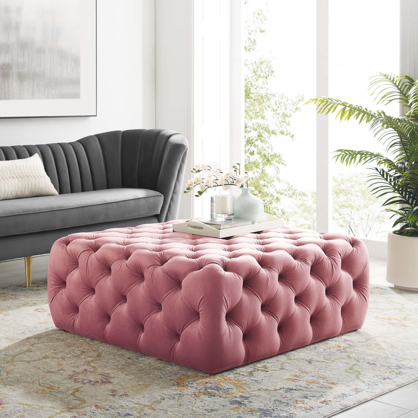 Modway Furniture Modern Amour Tufted Button Large Square Performance Velvet Ottoman - EEI-3774