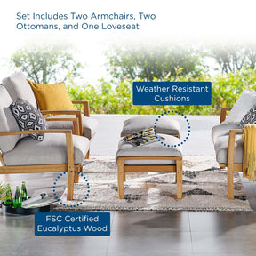 Modway Furniture Modern Orlean 5 Piece Outdoor Patio Eucalyptus Wood Set - EEI-3818