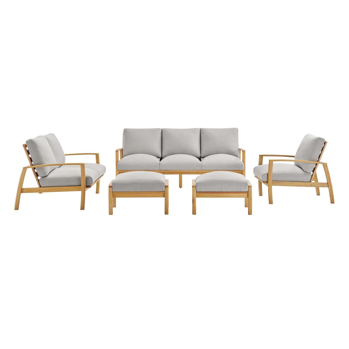 Modway Furniture Modern Orlean 5 Piece Outdoor Patio Eucalyptus Wood Set - EEI-3828