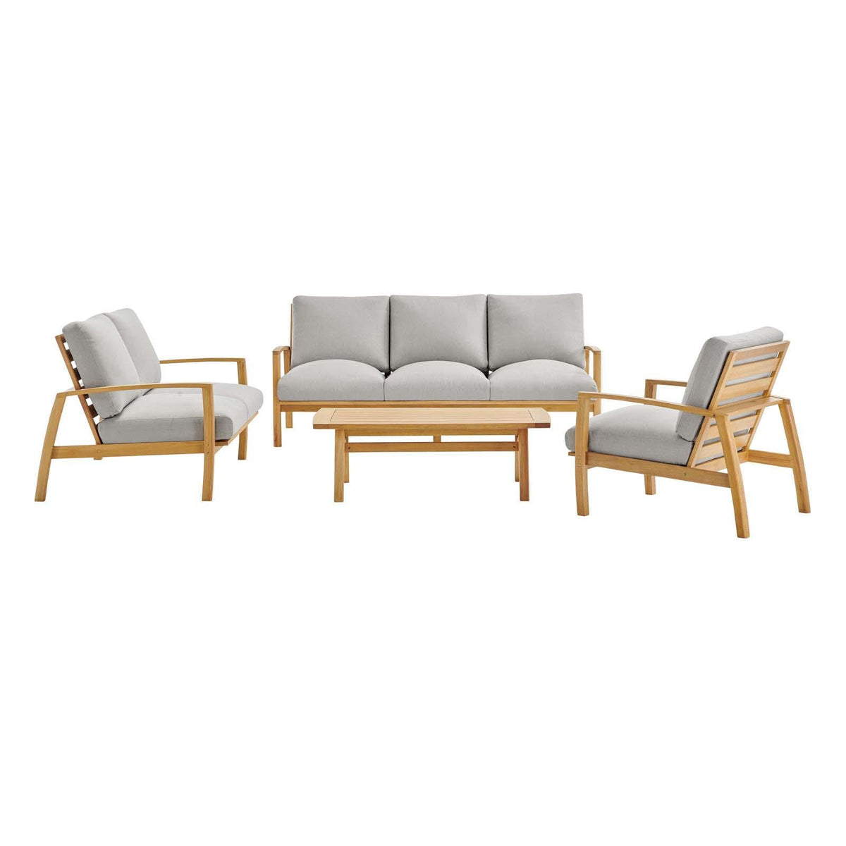 Modway Furniture Modern Orlean 4 Piece Outdoor Patio Eucalyptus Wood Set - EEI-3831