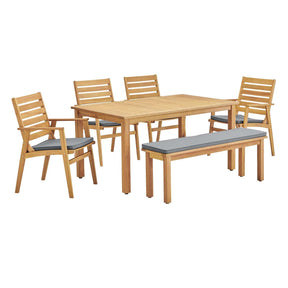 Modway Furniture Modern Syracuse 6 Piece Outdoor Patio Eucalyptus Wood Dining Set - EEI-3834