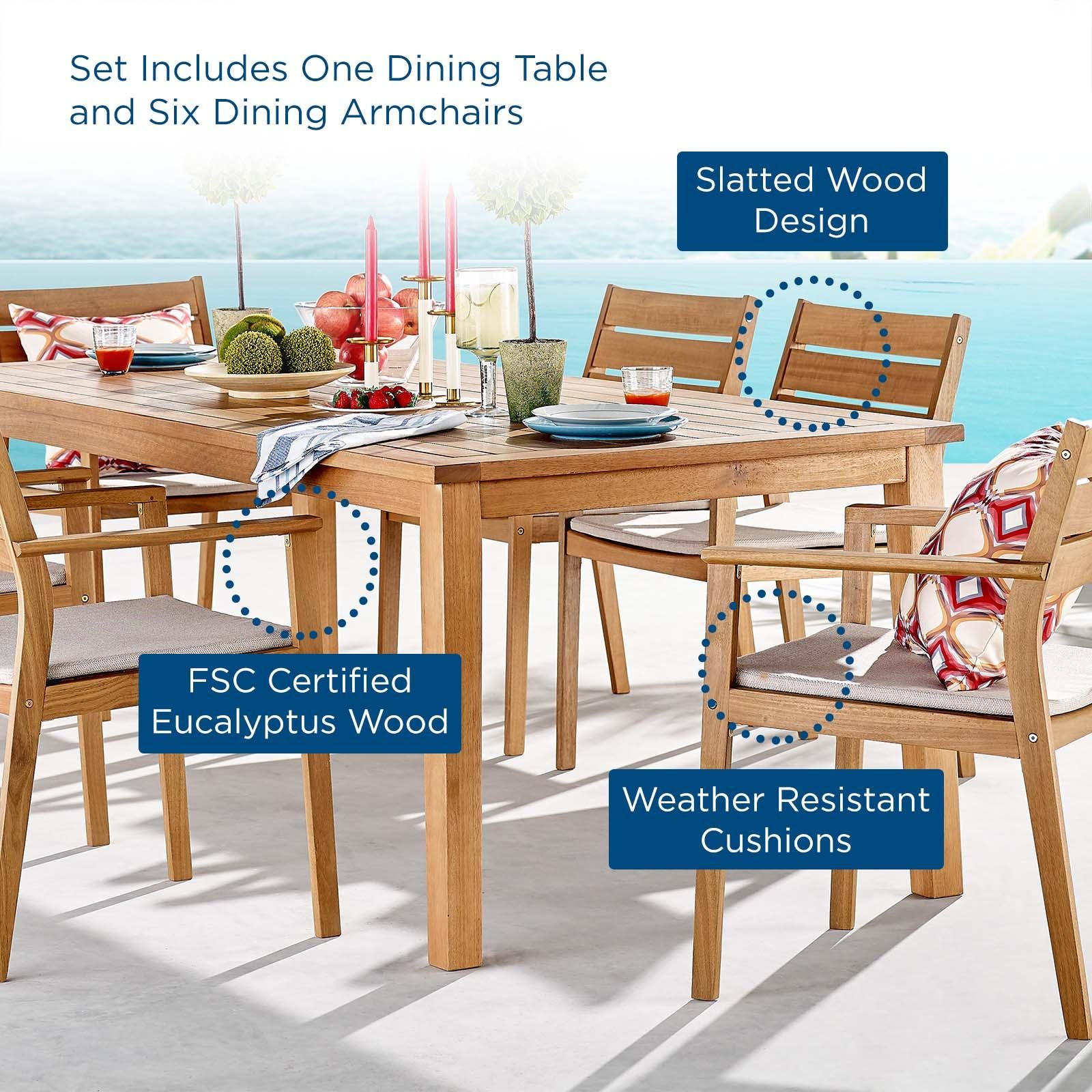 Modway Furniture Modern Viewscape 7 Piece Outdoor Patio Ash Wood Dining Set - EEI-3839