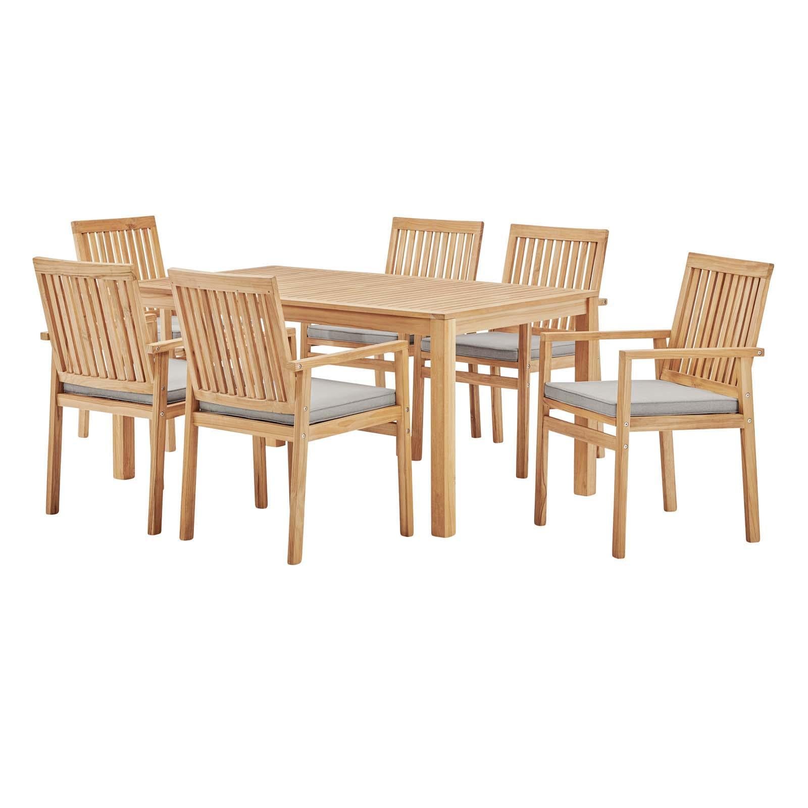 Modway Furniture Modern Farmstay 7 Piece Outdoor Patio Teak Wood Dining Set - EEI-3846