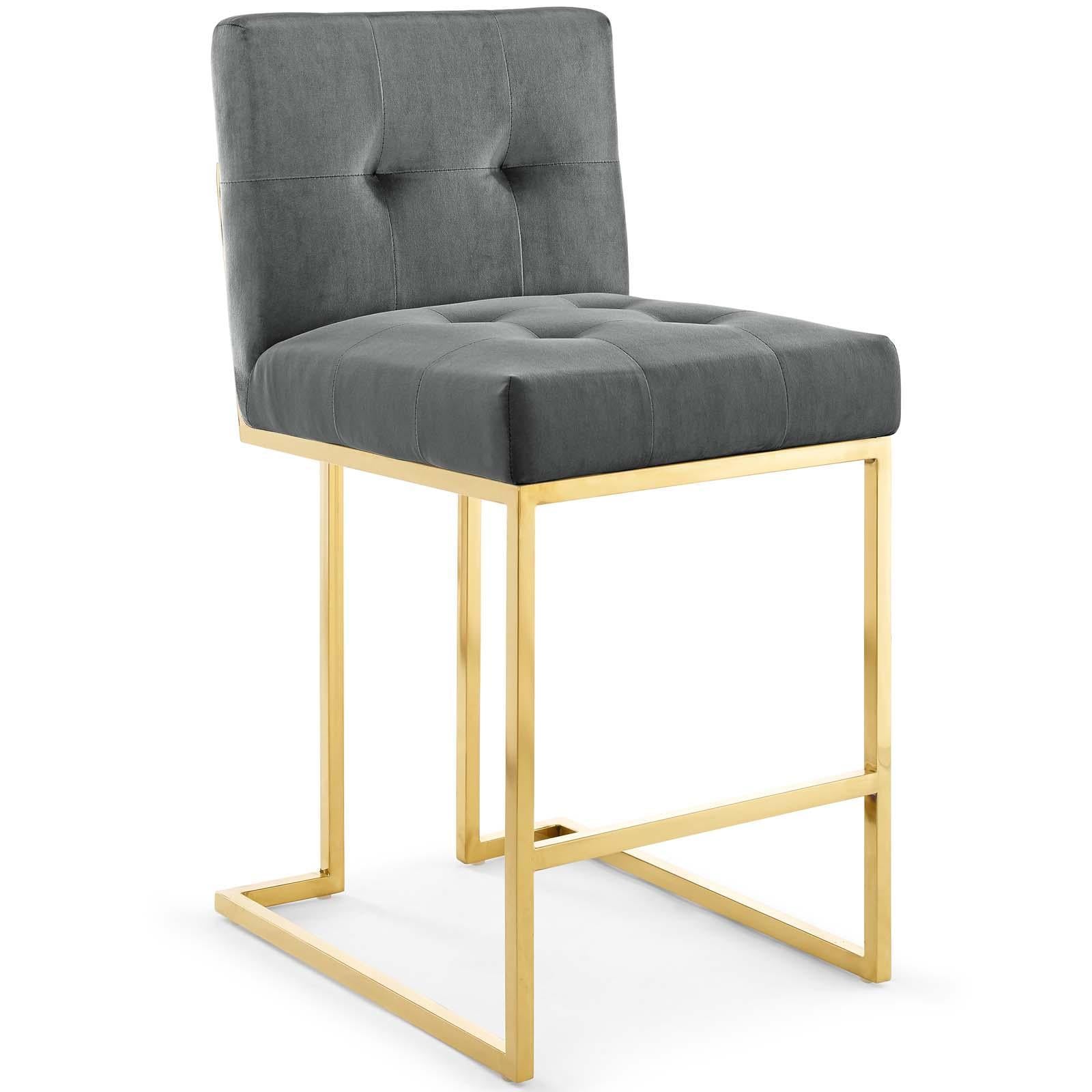 Modway Furniture Modern Privy Gold Stainless Steel Performance Velvet Counter Stool - EEI-3853