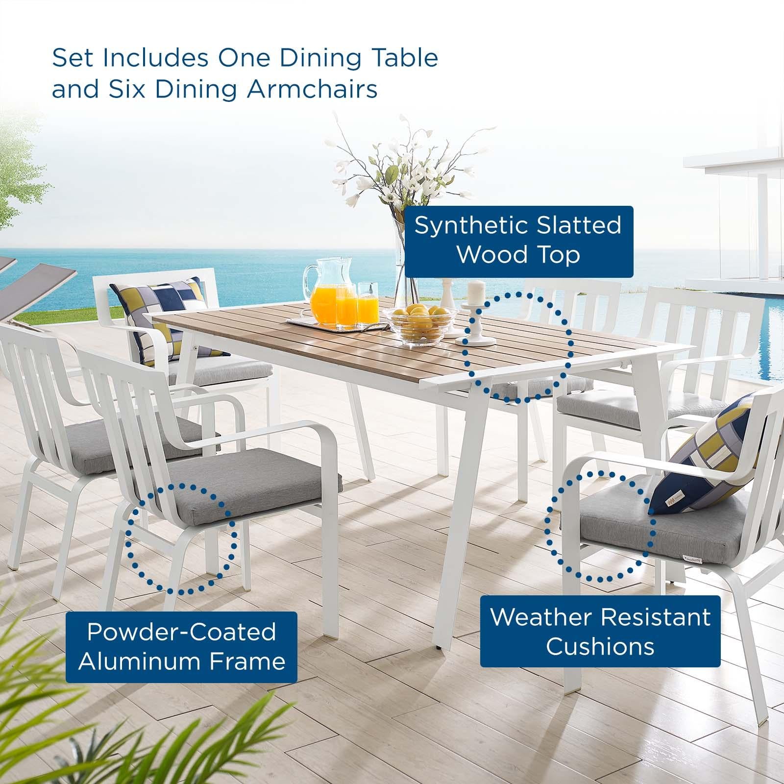 Modway Furniture Modern Baxley 7 Piece Outdoor Patio Aluminum Dining Set - EEI-3965