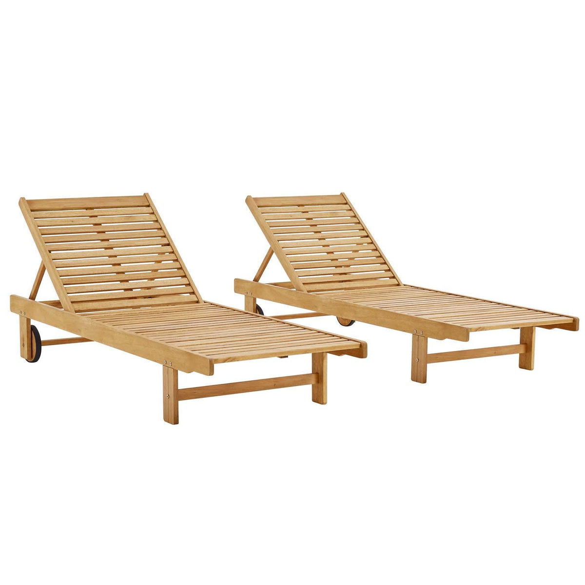 Modway Furniture Modern Hatteras Outdoor Patio Eucalyptus Wood Chaise Lounge Set of 2 - EEI-3967