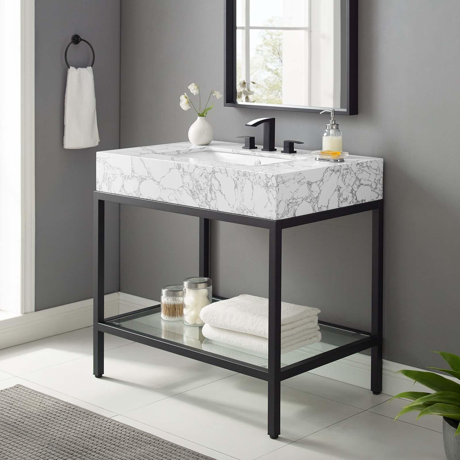 Modway Furniture Modern Kingsley 36" Black Stainless Steel Bathroom Vanity - EEI-3998