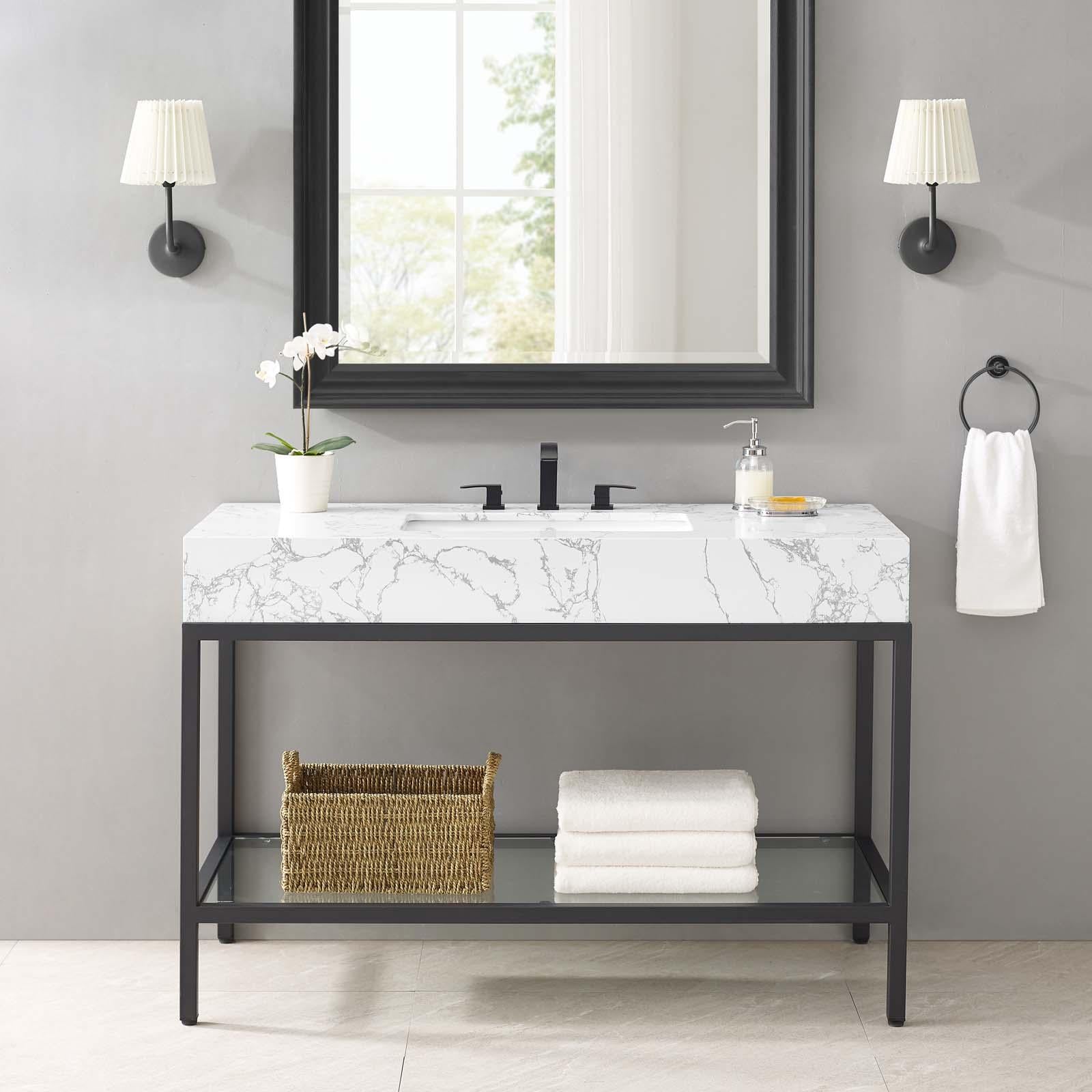 Modway Furniture Modern Kingsley 50" Black Stainless Steel Bathroom Vanity - EEI-4000