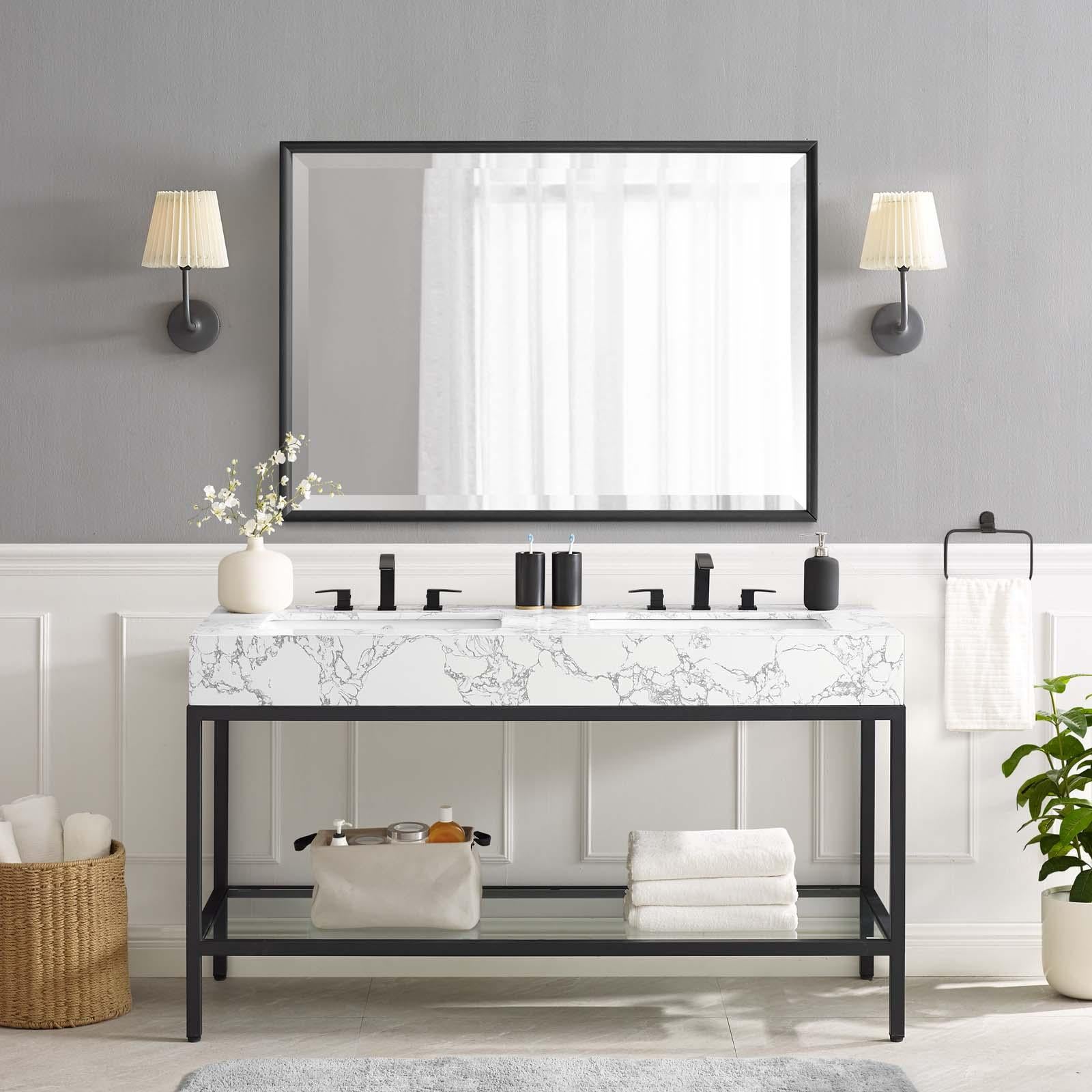 Modway Furniture Modern Kingsley 60" Black Stainless Steel Bathroom Vanity - EEI-4002