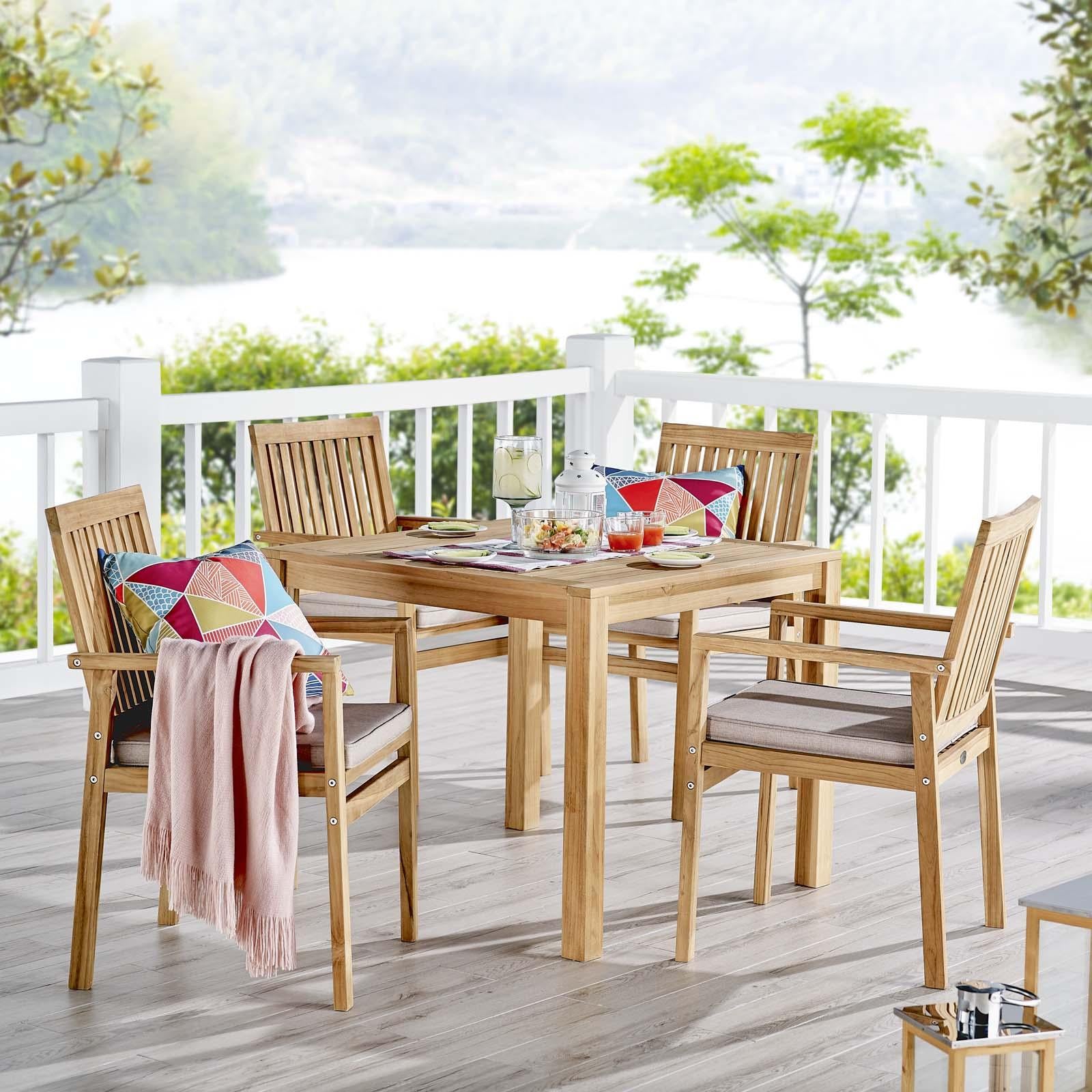 Modway Furniture Modern Farmstay 5 Piece Outdoor Patio Teak Wood Dining Set - EEI-4043