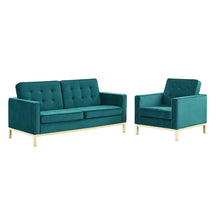 Modway Furniture Modern Loft Gold Stainless Steel Leg Performance Velvet Loveseat and Armchair Set - EEI-4095