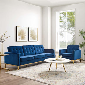 Modway Furniture Modern Loft Gold Stainless Steel Leg Performance Velvet Sofa and Armchair Set - EEI-4097