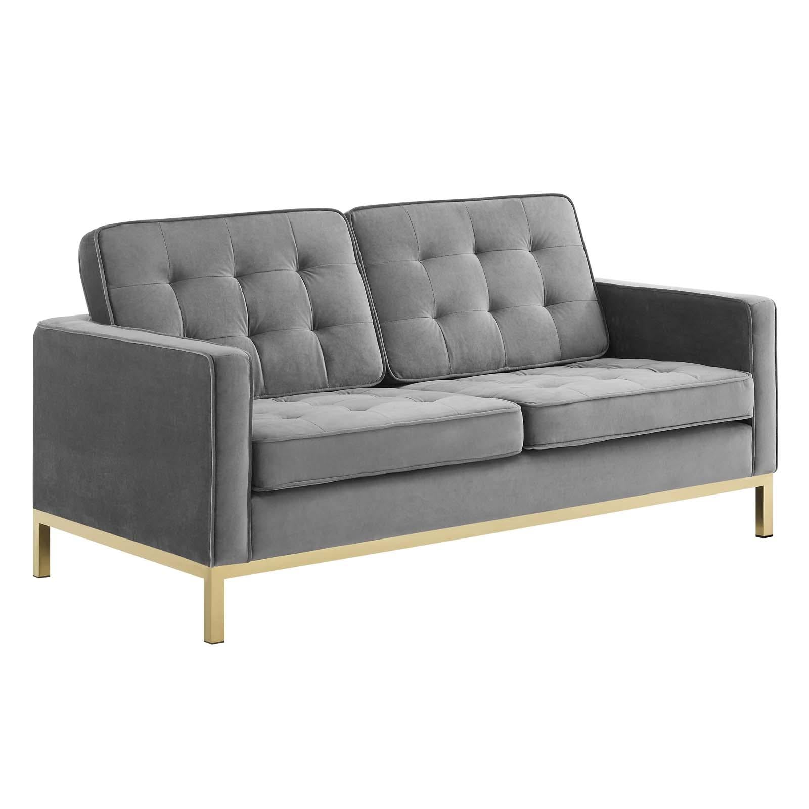 Modway Furniture Modern Loft Gold Stainless Steel Leg Performance Velvet Sofa and Loveseat Set - EEI-4099