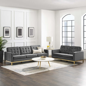 Modway Furniture Modern Loft Gold Stainless Steel Leg Performance Velvet Sofa and Loveseat Set - EEI-4099