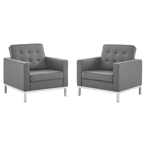 Modway Furniture Modern Loft Tufted Upholstered Faux Leather Armchair Set of 2 - EEI-4101