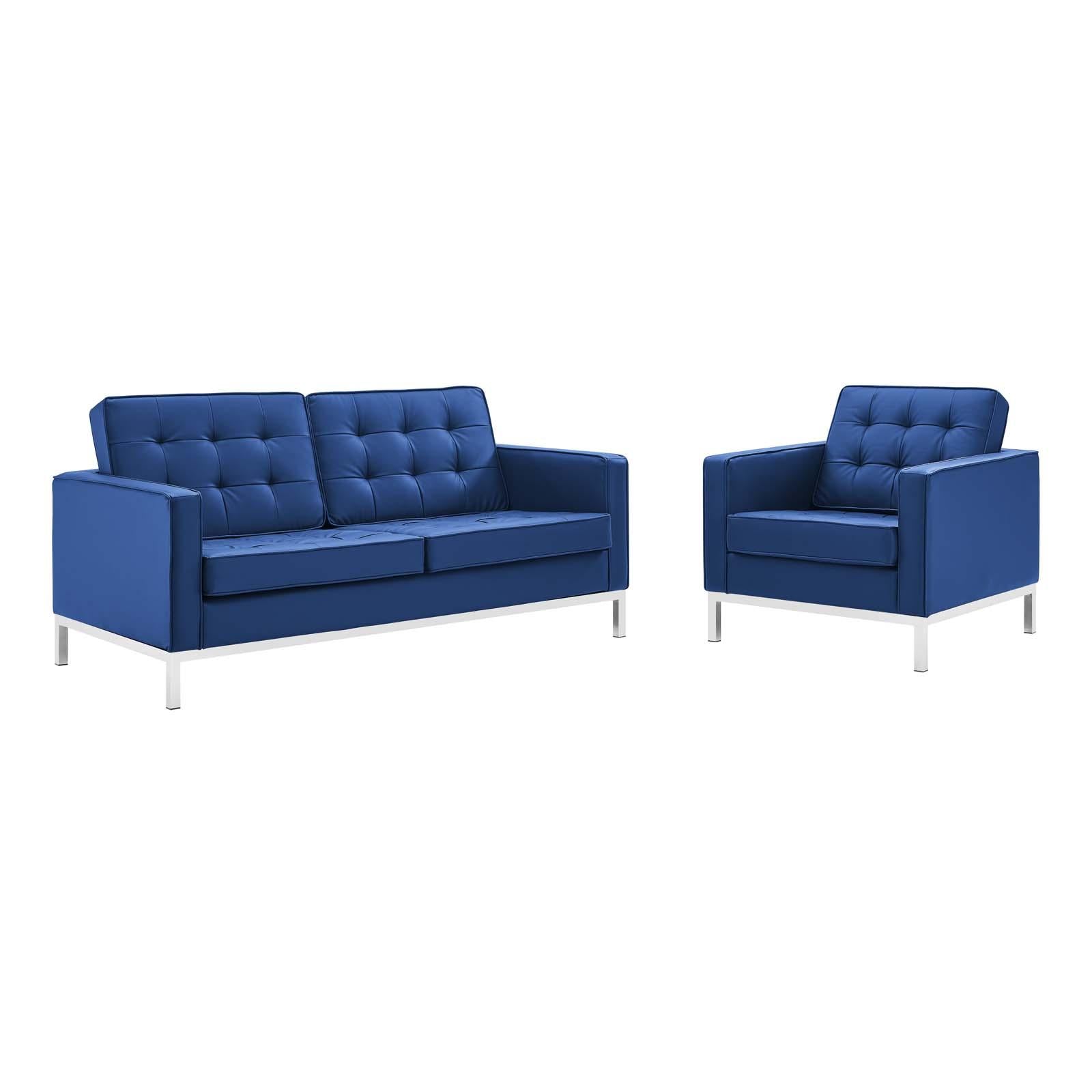 Modway Furniture Modern Loft Tufted Upholstered Faux Leather Loveseat and Armchair Set - EEI-4102