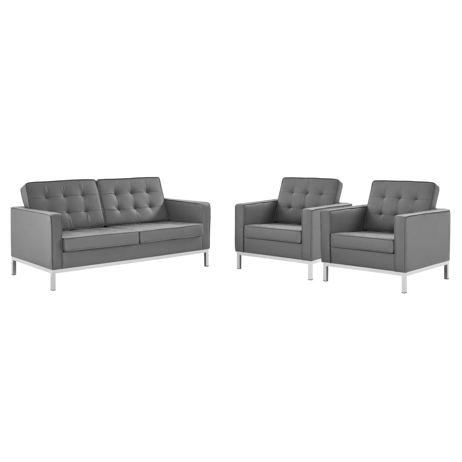 Modway Furniture Modern Loft 3 Piece Tufted Upholstered Faux Leather Set - EEI-4103