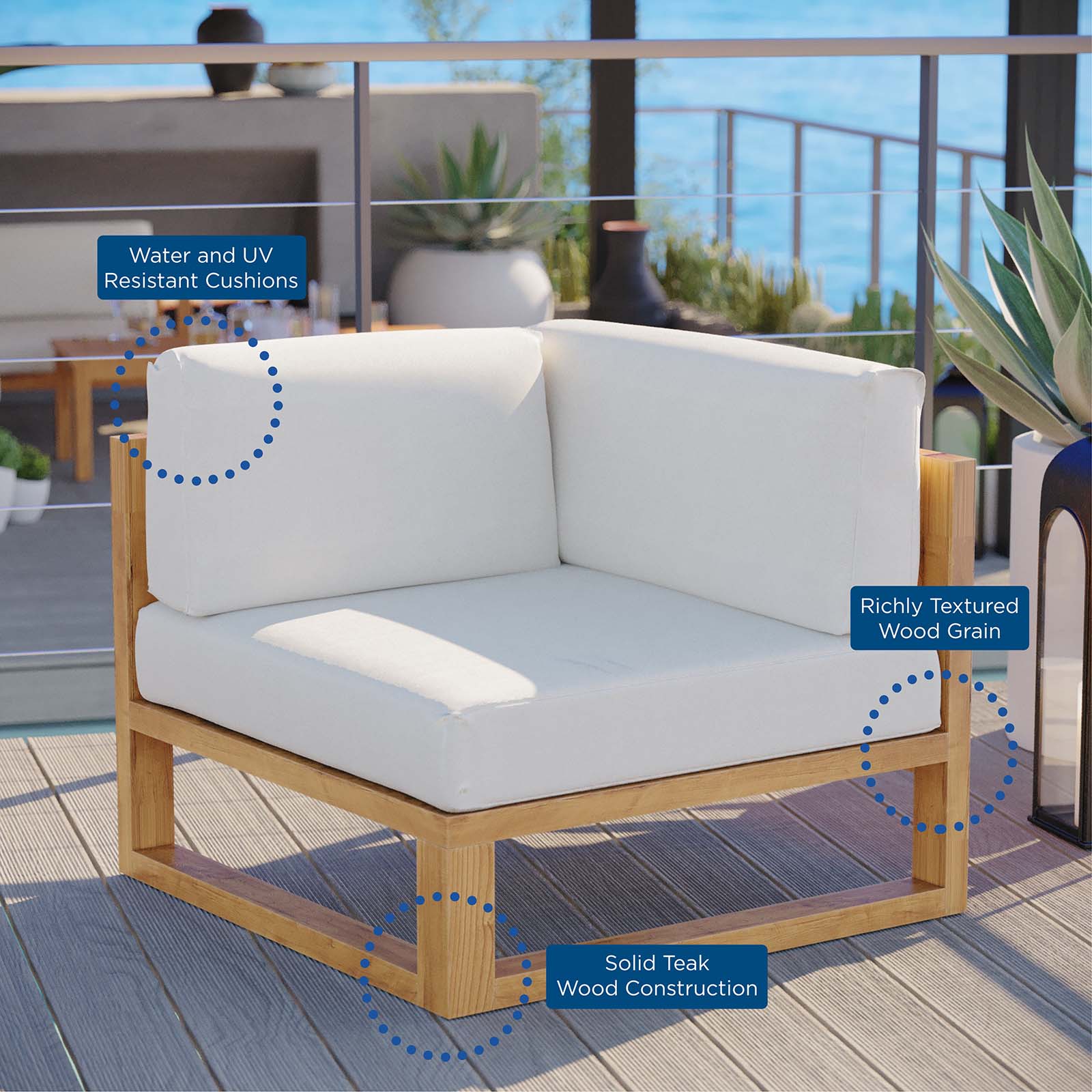 Modway Furniture Modern Upland Outdoor Patio Teak Wood Corner Chair - EEI-4126