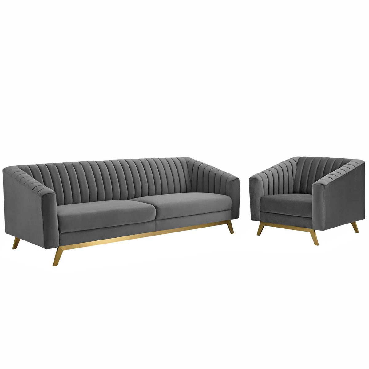 Modway Furniture Modern Valiant Vertical Channel Tufted Performance Velvet Sofa and Armchair Set - EEI-4140