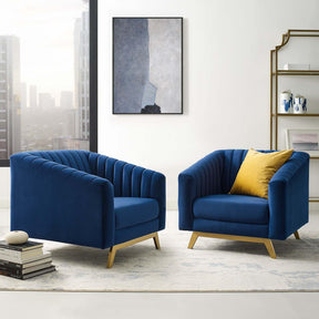 Modway Furniture Modern Valiant Vertical Channel Tufted Upholstered Performance Velvet Armchair Set of 2 - EEI-4142