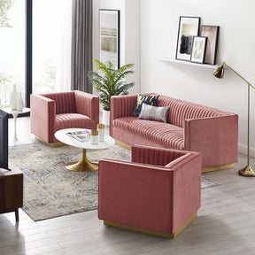 Modway Furniture Modern Sanguine 3 Piece Vertical Channel Tufted Upholstered Performance Velvet Set - EEI-4144